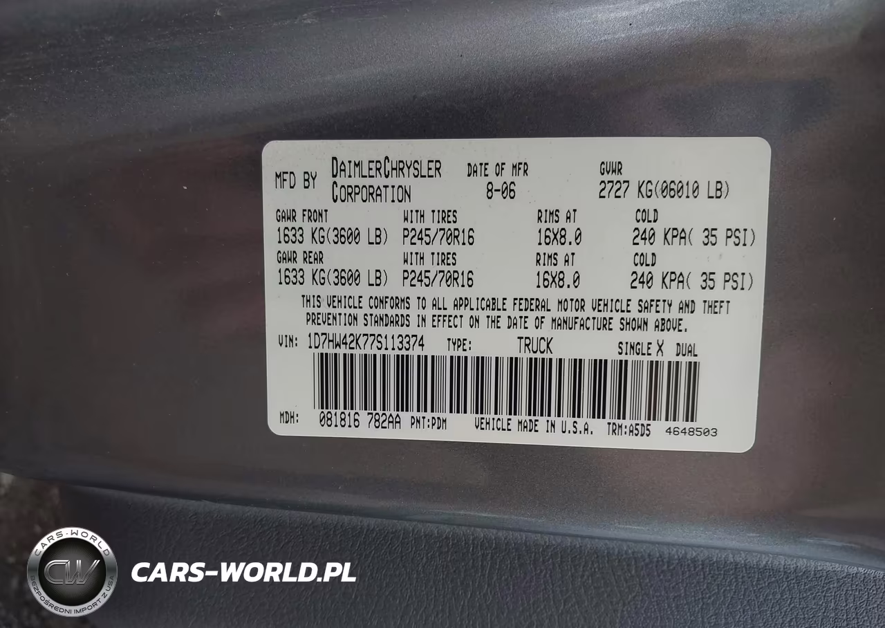 2007 Dodge Dakota Slt VIN:1D7HW42K77S113374 - 9