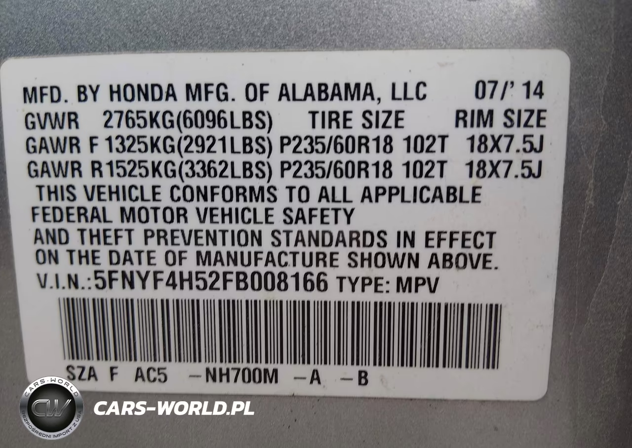 2015 Honda Pilot Ex-L VIN:5FNYF4H52FB008166 - 9