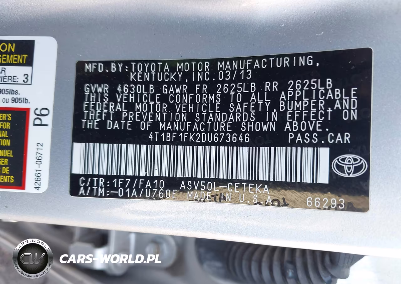2013 Toyota Camry L VIN:4T1BF1FK2DU673646 - 9