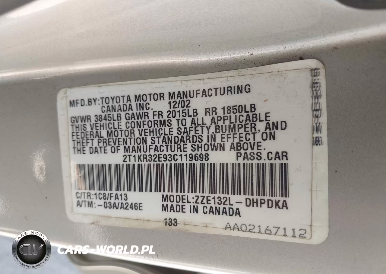 2003 Toyota Matrix Standard VIN:2T1KR32E93C119698 - 9