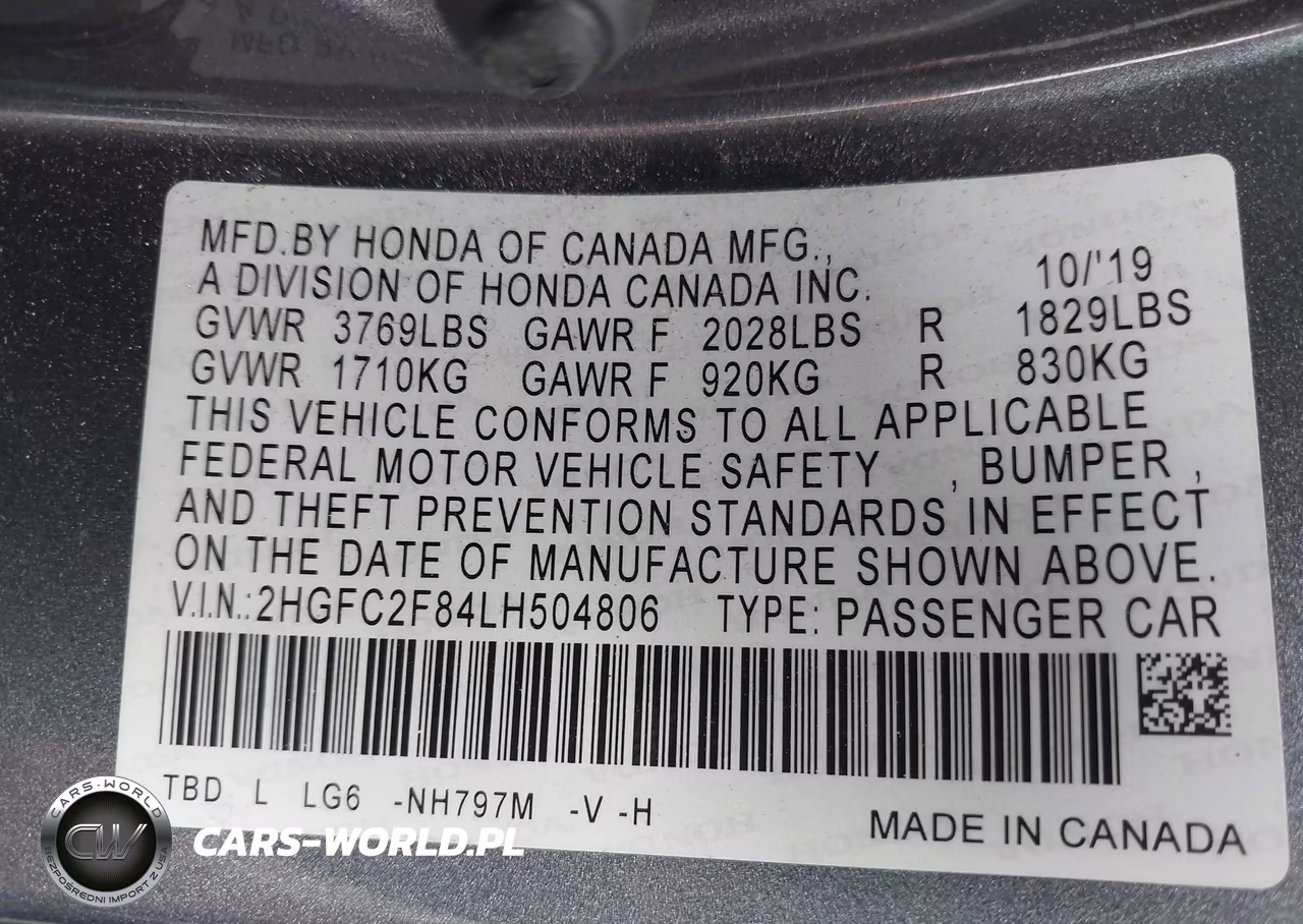 2020 Honda Civic Sport VIN:2HGFC2F84LH504806 - 9