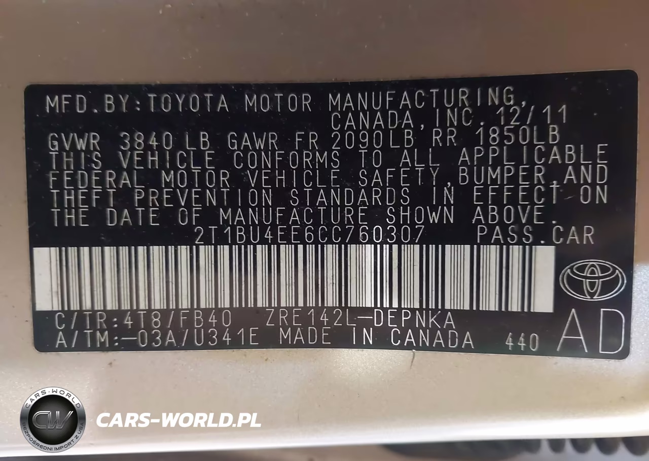 2012 Toyota Corolla Le VIN:2T1BU4EE6CC760307 - 9
