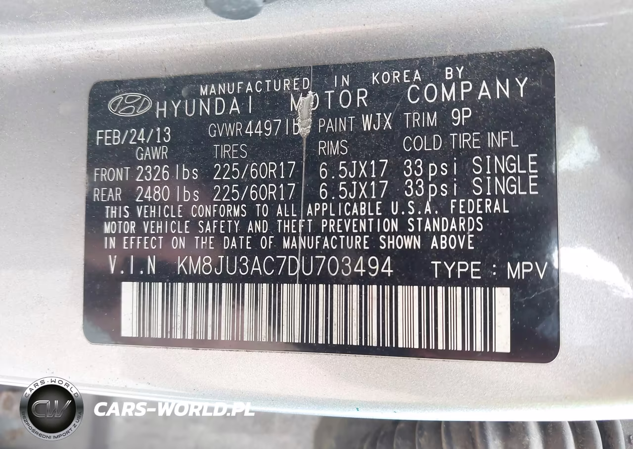 2013 Hyundai Tucson Gls VIN:KM8JU3AC7DU703494 - 9