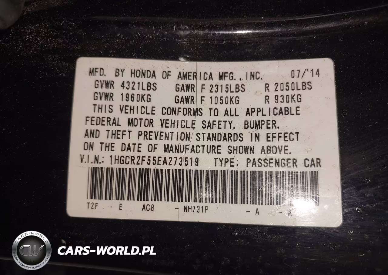 2014 Honda Accord Sport VIN:1HGCR2F55EA273519 - 9