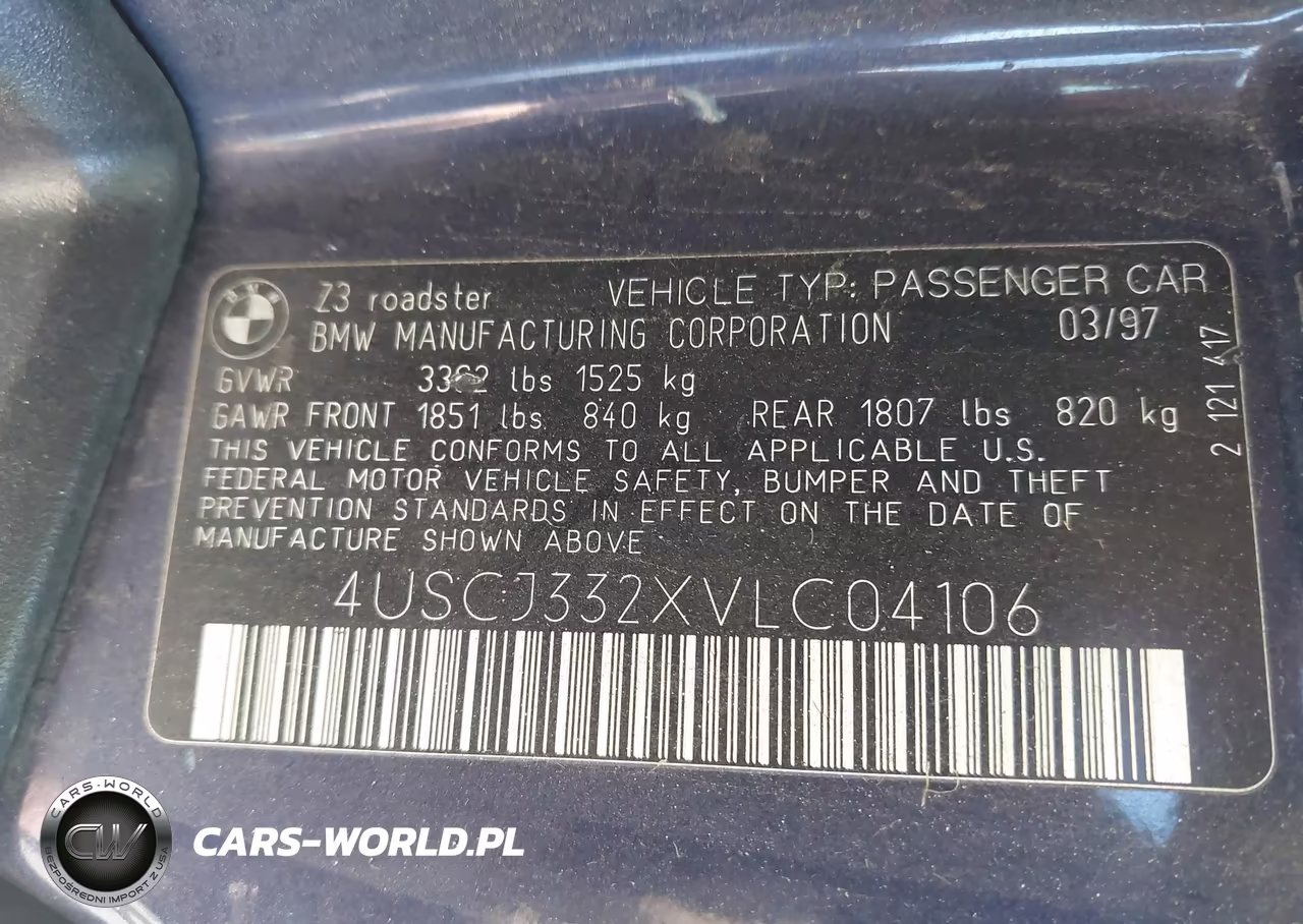 1997 BMW Z3 2.8L Roadster VIN:4USCJ332XVLC04106 - 9
