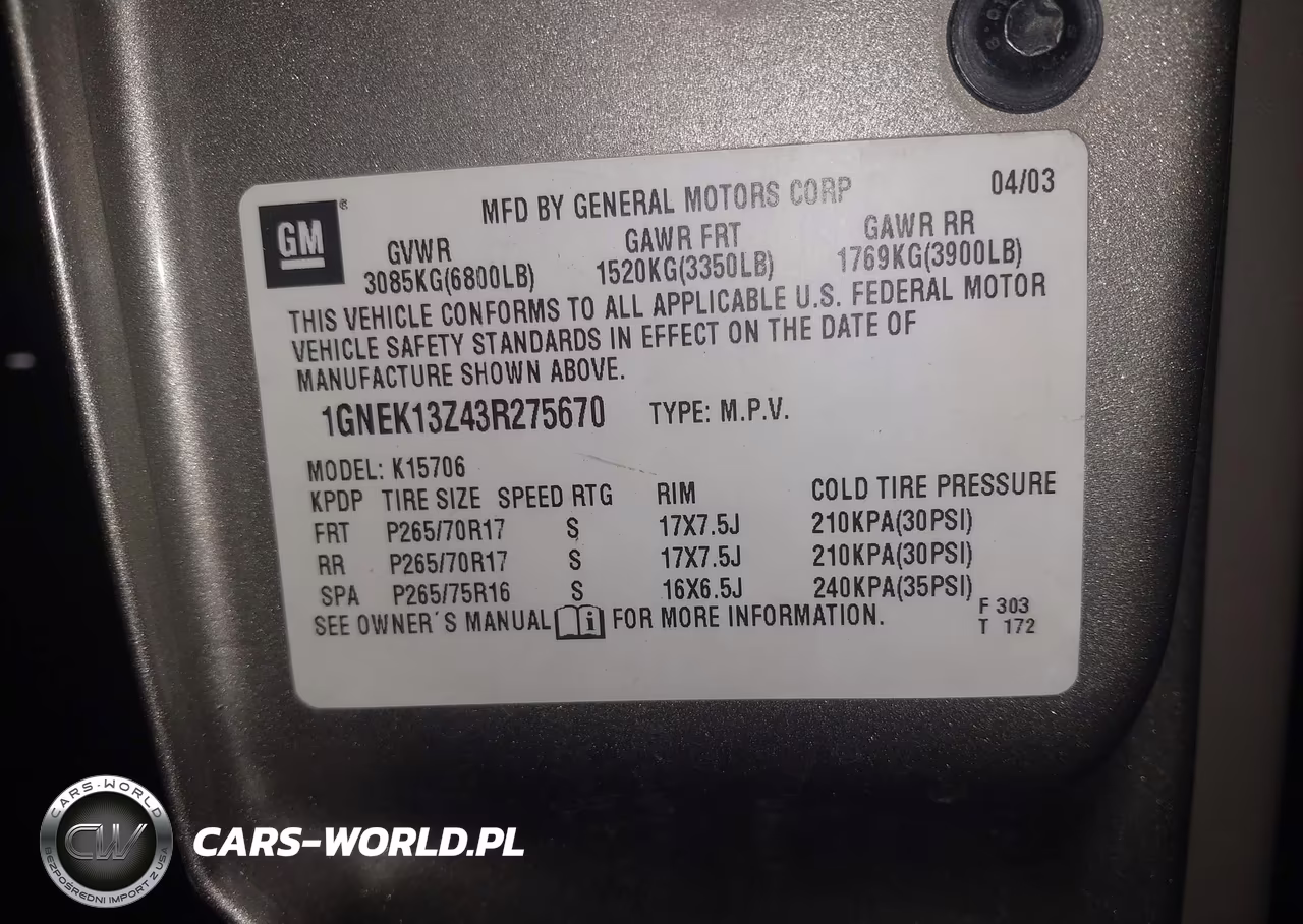 2003 Chevrolet Tahoe Z71 VIN:1GNEK13Z43R275670 - 9