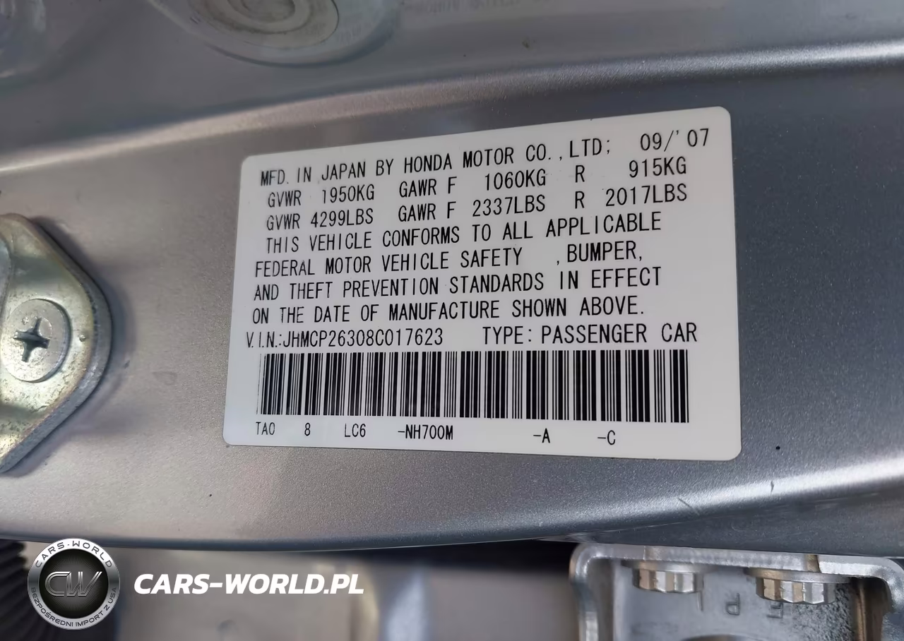 2008 Honda Accord 2.4 Lx VIN:JHMCP26308C017623 - 9