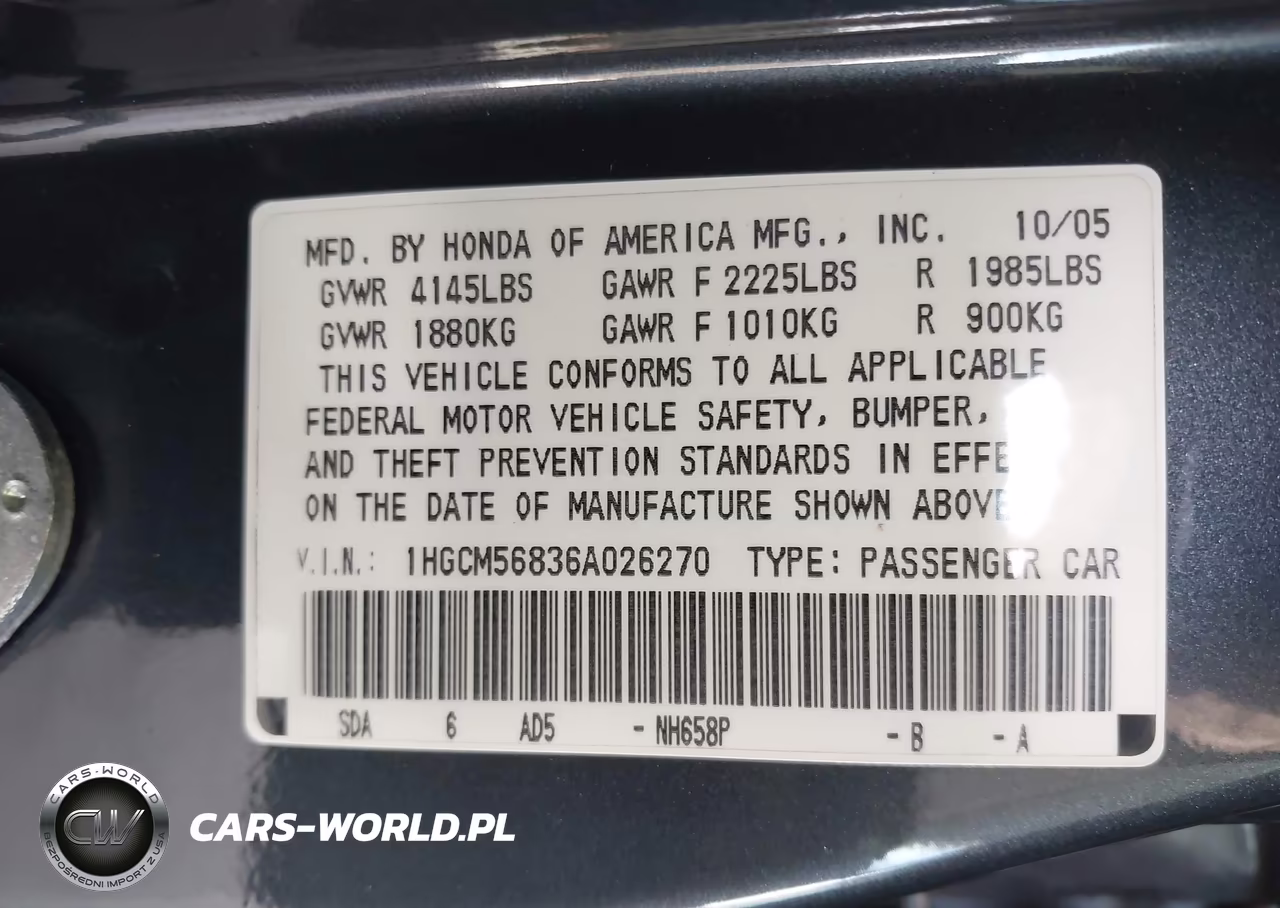 2006 Honda Accord 2.4 Ex VIN:1HGCM56836A026270 - 9