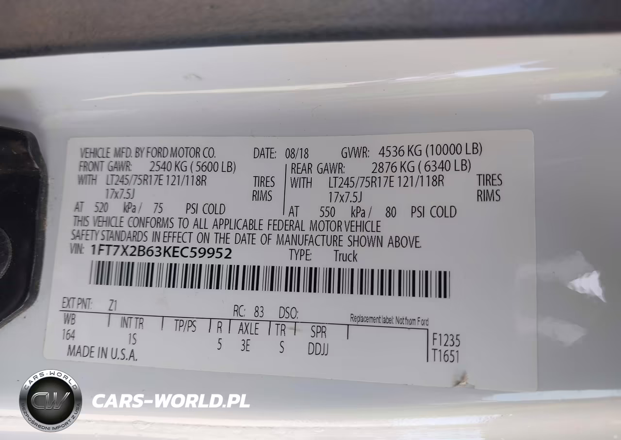 2019 Ford F-250 Xl VIN:1FT7X2B63KEC59952 - 9