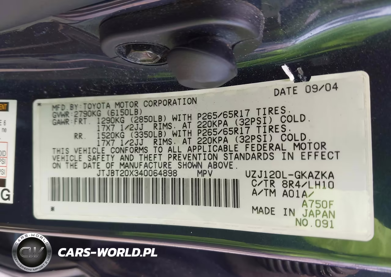 2004 Lexus Gx 470 VIN:JTJBT20X340064898 - 9