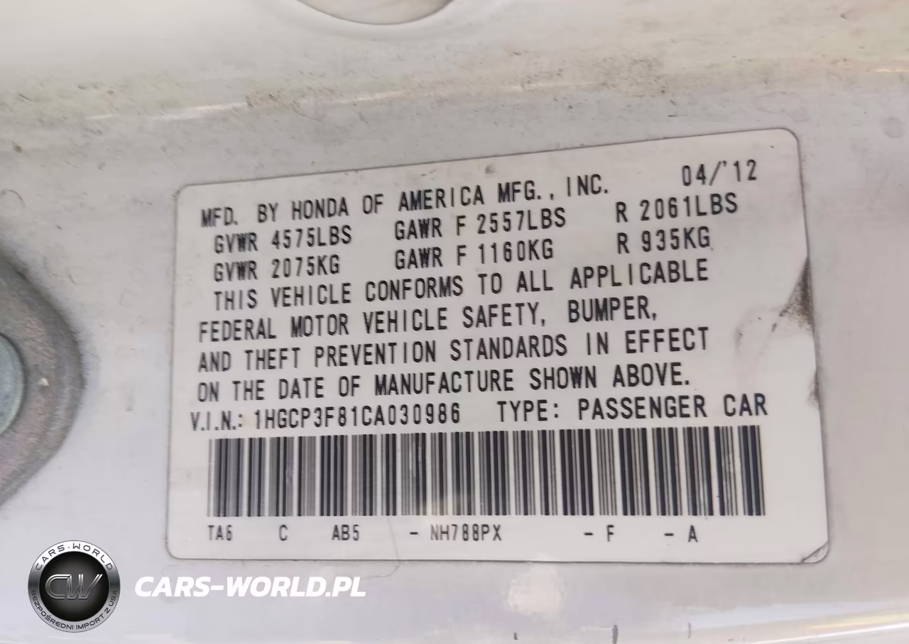 2012 Honda Accord 3.5 Ex-L VIN:1HGCP3F81CA030986 - 9