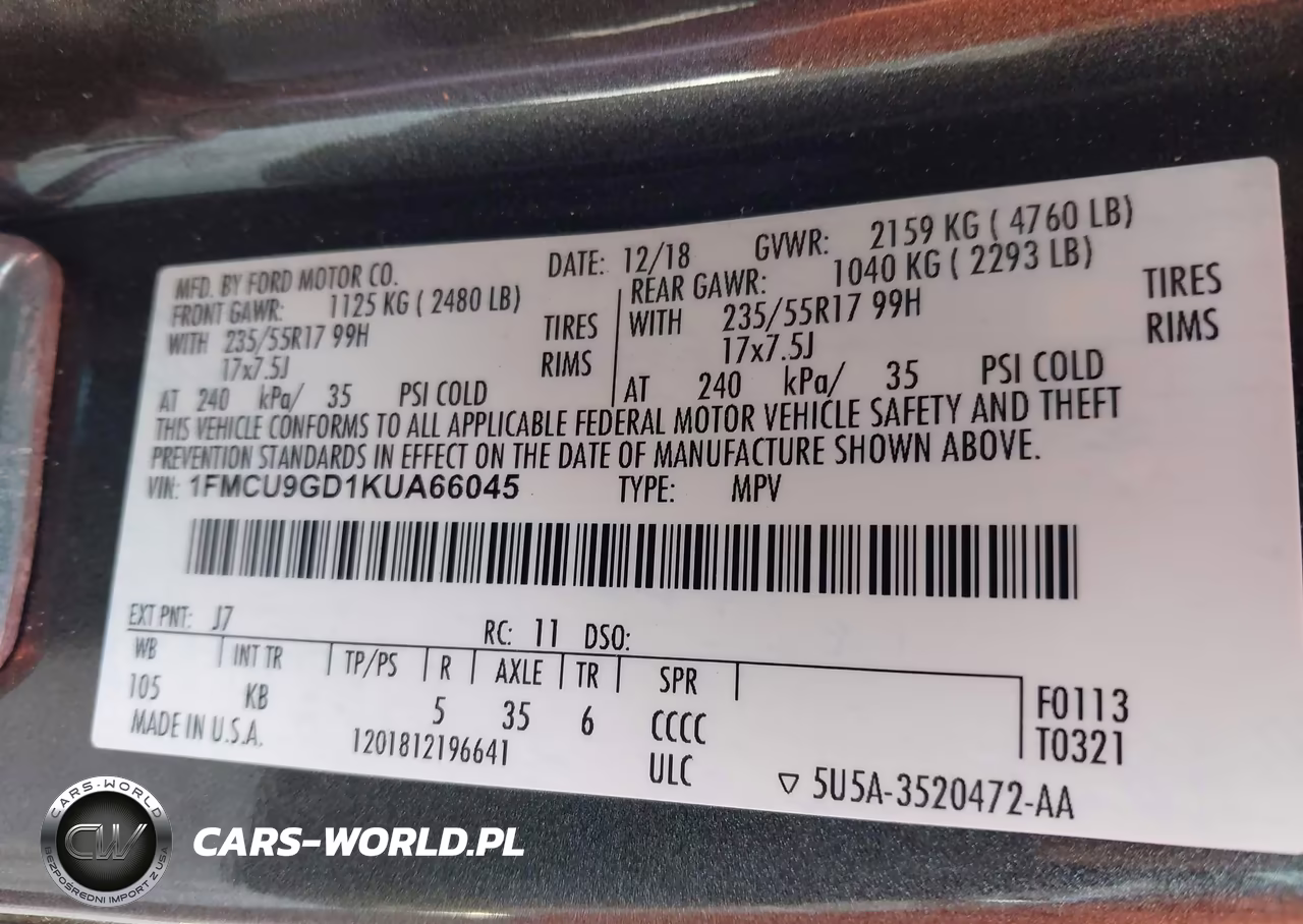 2019 Ford Escape Se VIN:1FMCU9GD1KUA66045 - 9