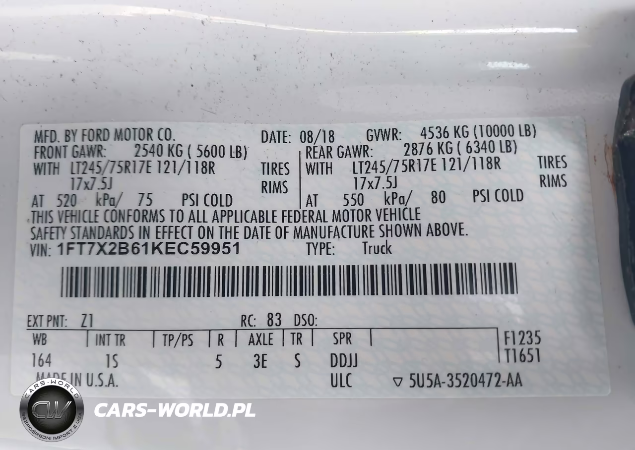 2019 Ford F-250 Xl VIN:1FT7X2B61KEC59951 - 9