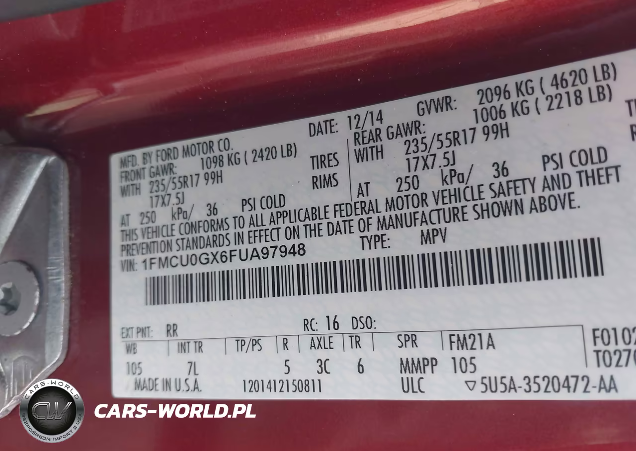 2015 Ford Escape Se VIN:1FMCU0GX6FUA97948 - 9