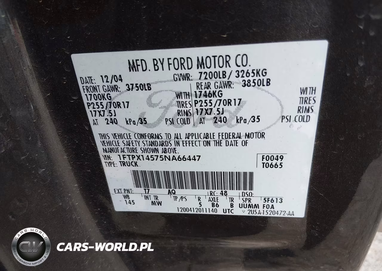 2005 Ford F-150 Fx4-Lariat-Xl-Xlt VIN:1FTPX14575NA66447 - 9