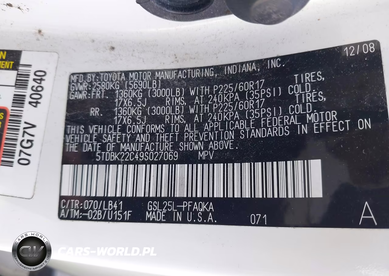 2009 Toyota Sienna Xle VIN:5TDBK22C49S027069 - 9