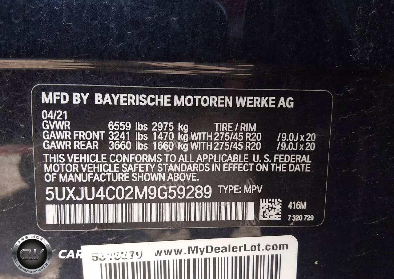 2021 BMW X5 M50I VIN:5UXJU4C02M9G59289 - 9