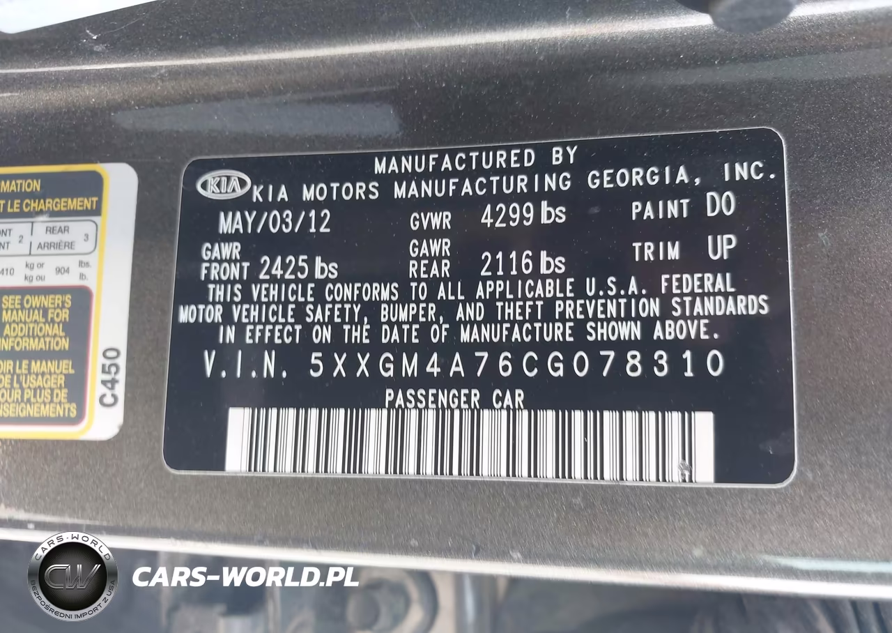2012 Kia Optima Lx VIN:5XXGM4A76CG078310 - 9