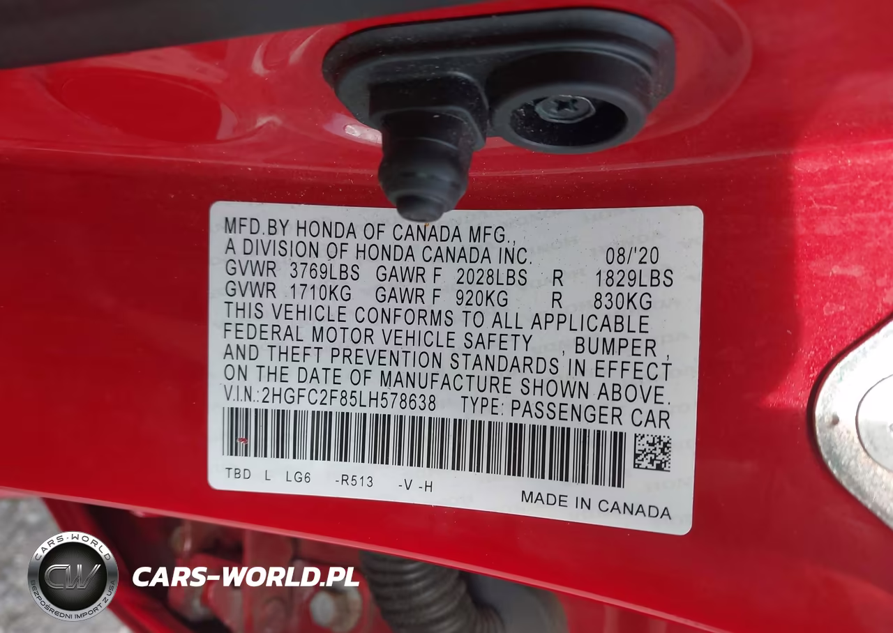 2020 Honda Civic Sport VIN:2HGFC2F85LH578638 - 9