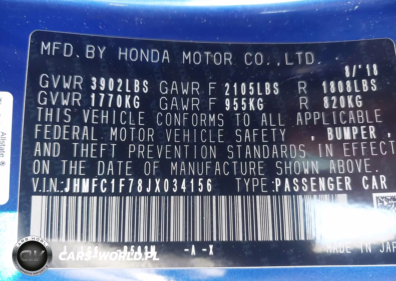 2018 Honda Civic Ex-L VIN:JHMFC1F78JX034156 - 9