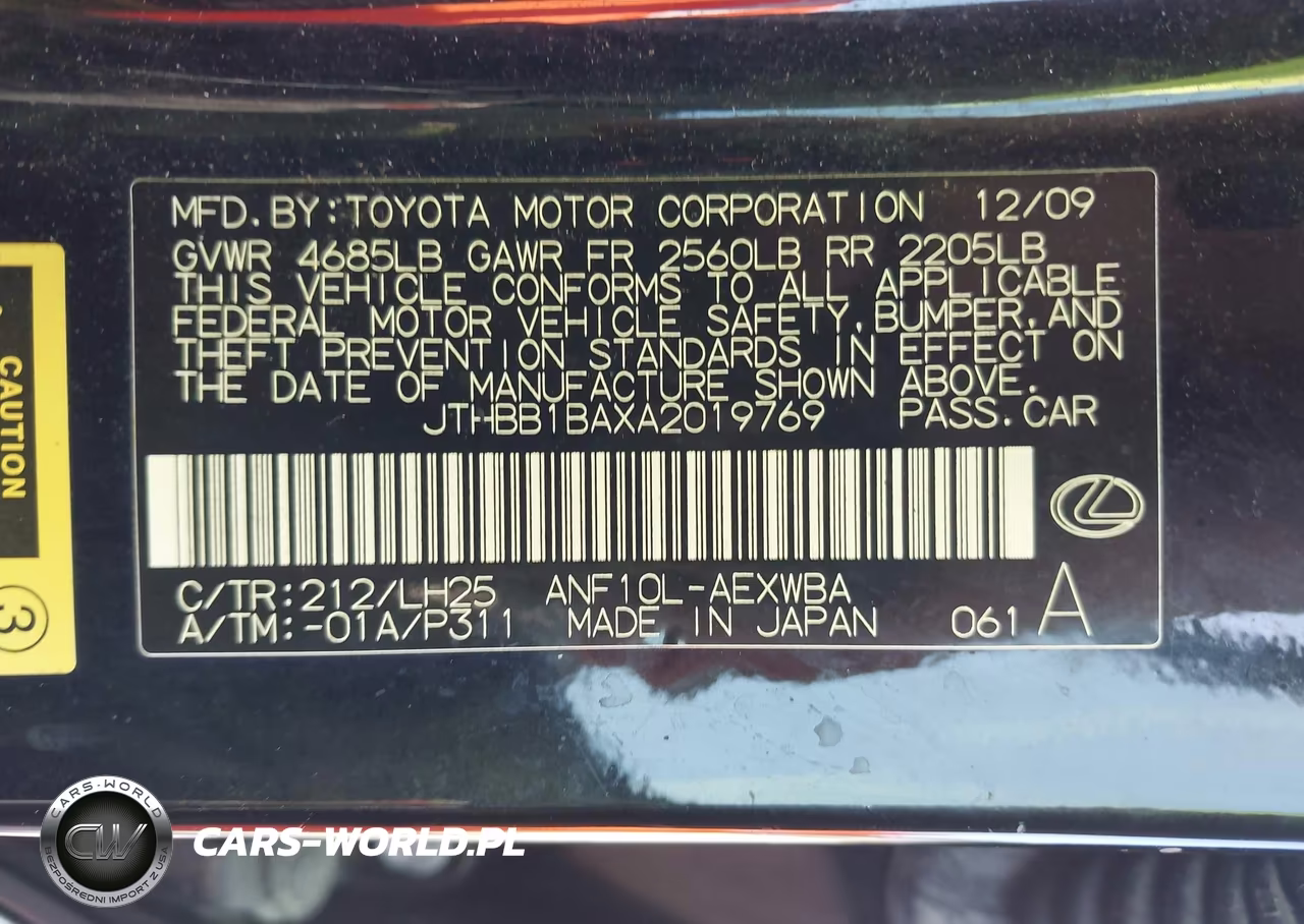 2010 Lexus Hs 250H Premium VIN:JTHBB1BAXA2019769 - 9