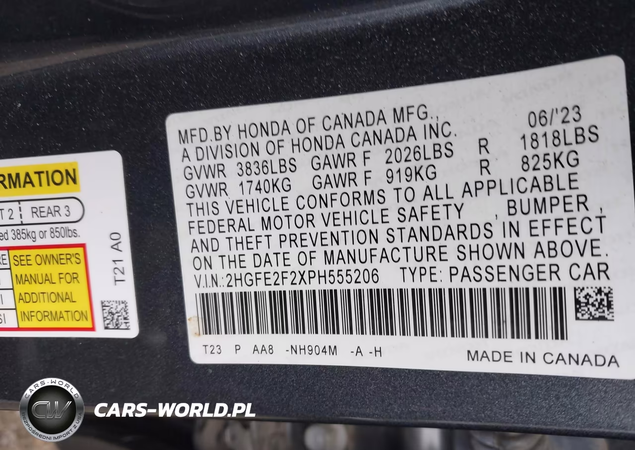 2023 Honda Civic Lx VIN:2HGFE2F2XPH555206 - 9