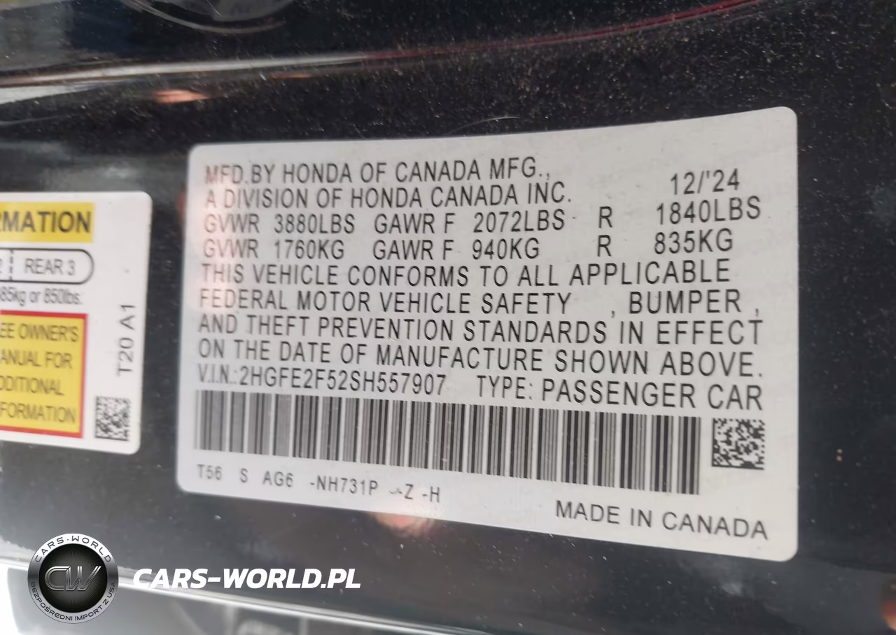 2025 Honda Civic Sport VIN:2HGFE2F52SH557907 - 9