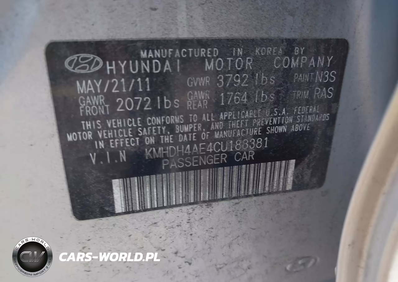 2012 Hyundai Elantra Limited (Ulsan Plant) VIN:KMHDH4AE4CU188381 - 9