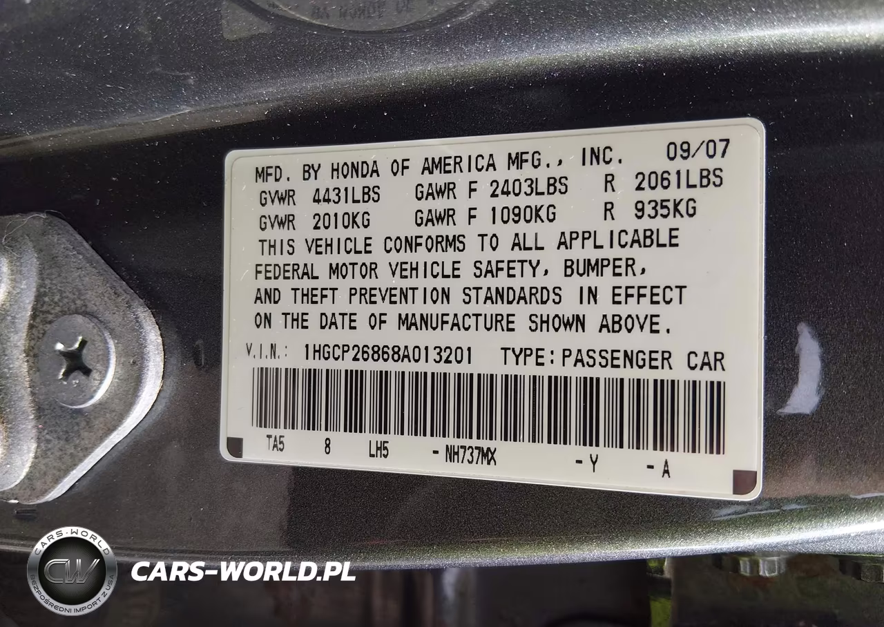 2008 Honda Accord 2.4 Ex-L VIN:1HGCP26868A013201 - 9