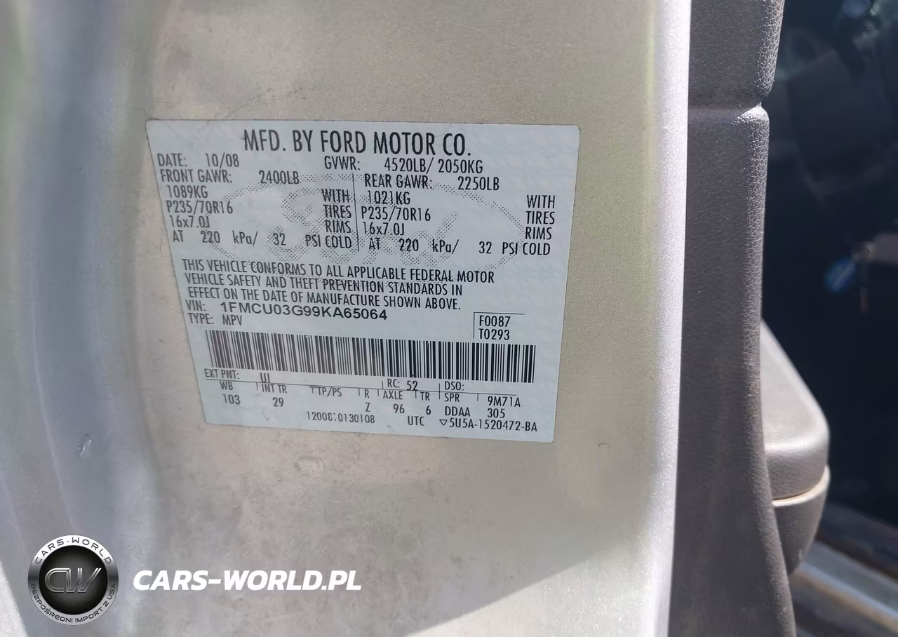 2009 Ford Escape Xlt VIN:1FMCU03G99KA65064 - 9