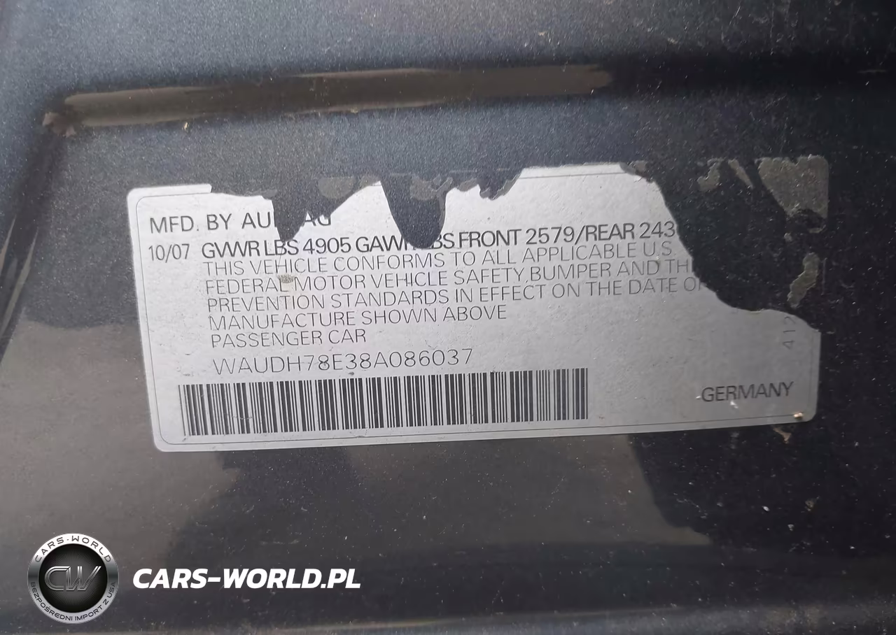 2008 Audi A4 3.2 VIN:WAUDH78E38A086037 - 9