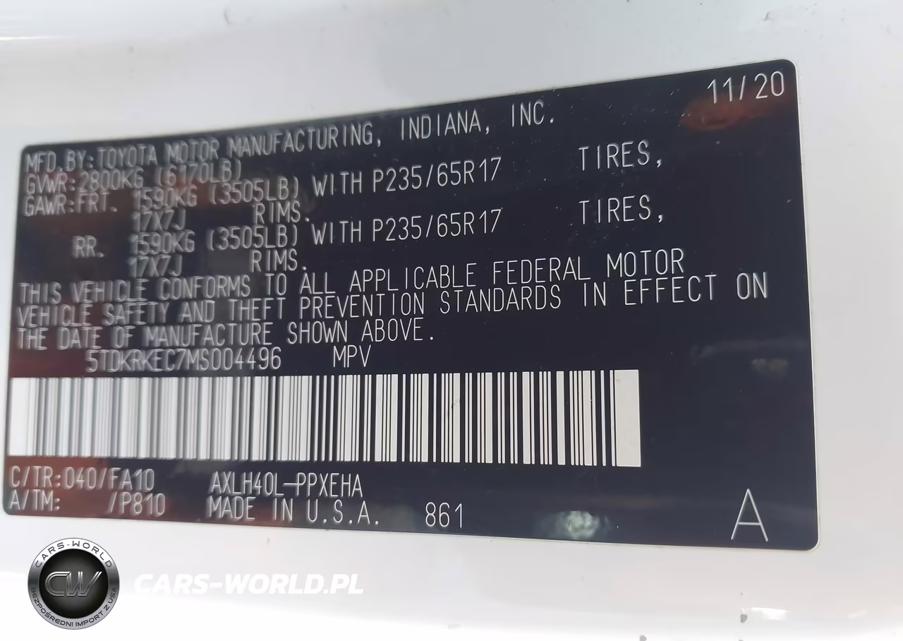 2021 Toyota Sienna Le VIN:5TDKRKEC7MS004496 - 9