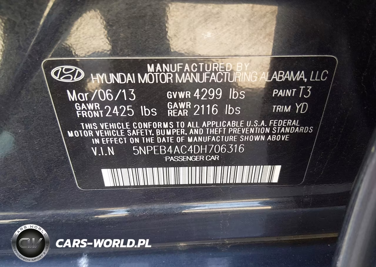 2013 Hyundai Sonata Gls VIN:5NPEB4AC4DH706316 - 9
