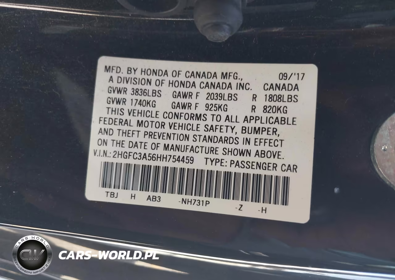 2017 Honda Civic Si VIN:2HGFC3A56HH754459 - 9