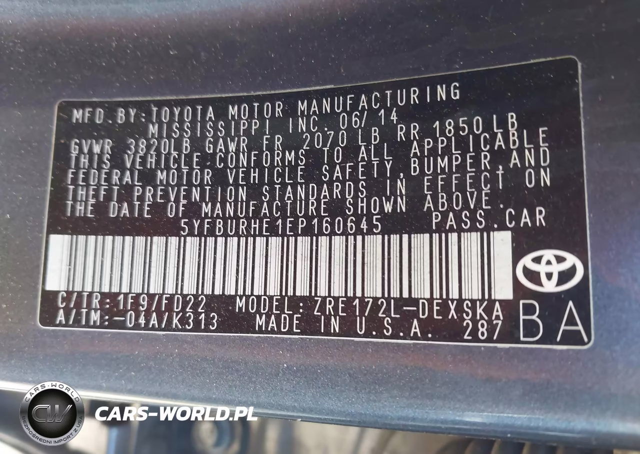 2014 Toyota Corolla S Plus VIN:5YFBURHE1EP160645 - 9