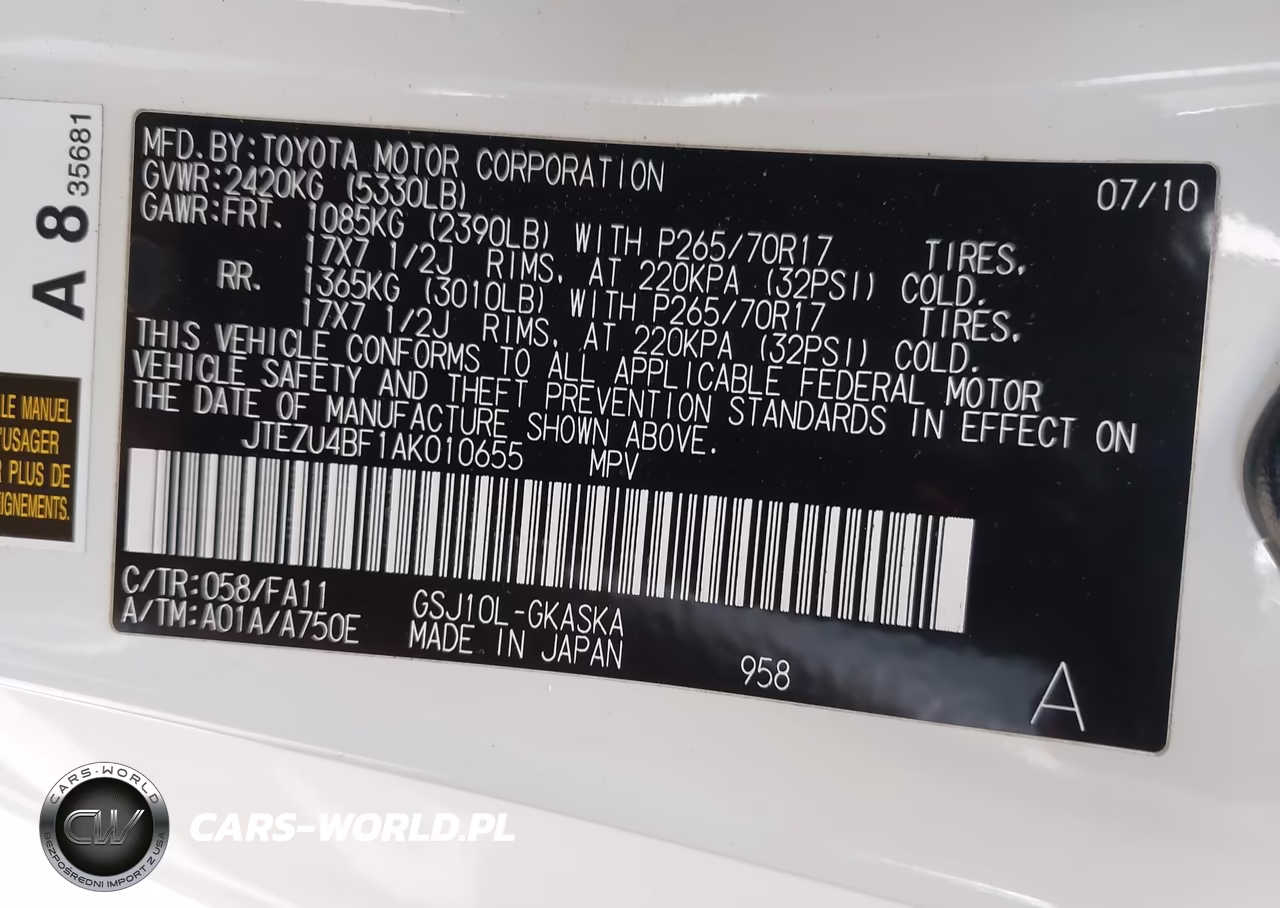 2010 Toyota Fj Cruiser VIN:JTEZU4BF1AK010655 - 9