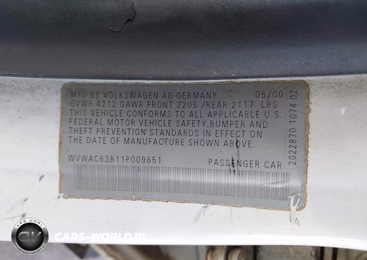 2001 Volkswagen Passat Gls VIN:WVWAC63B11P009651 - 9