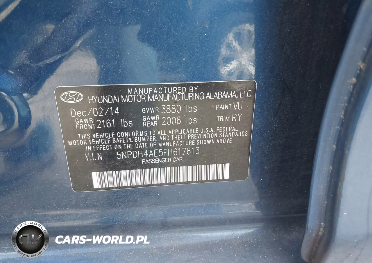 2015 Hyundai Elantra Se VIN:5NPDH4AE5FH617613 - 9