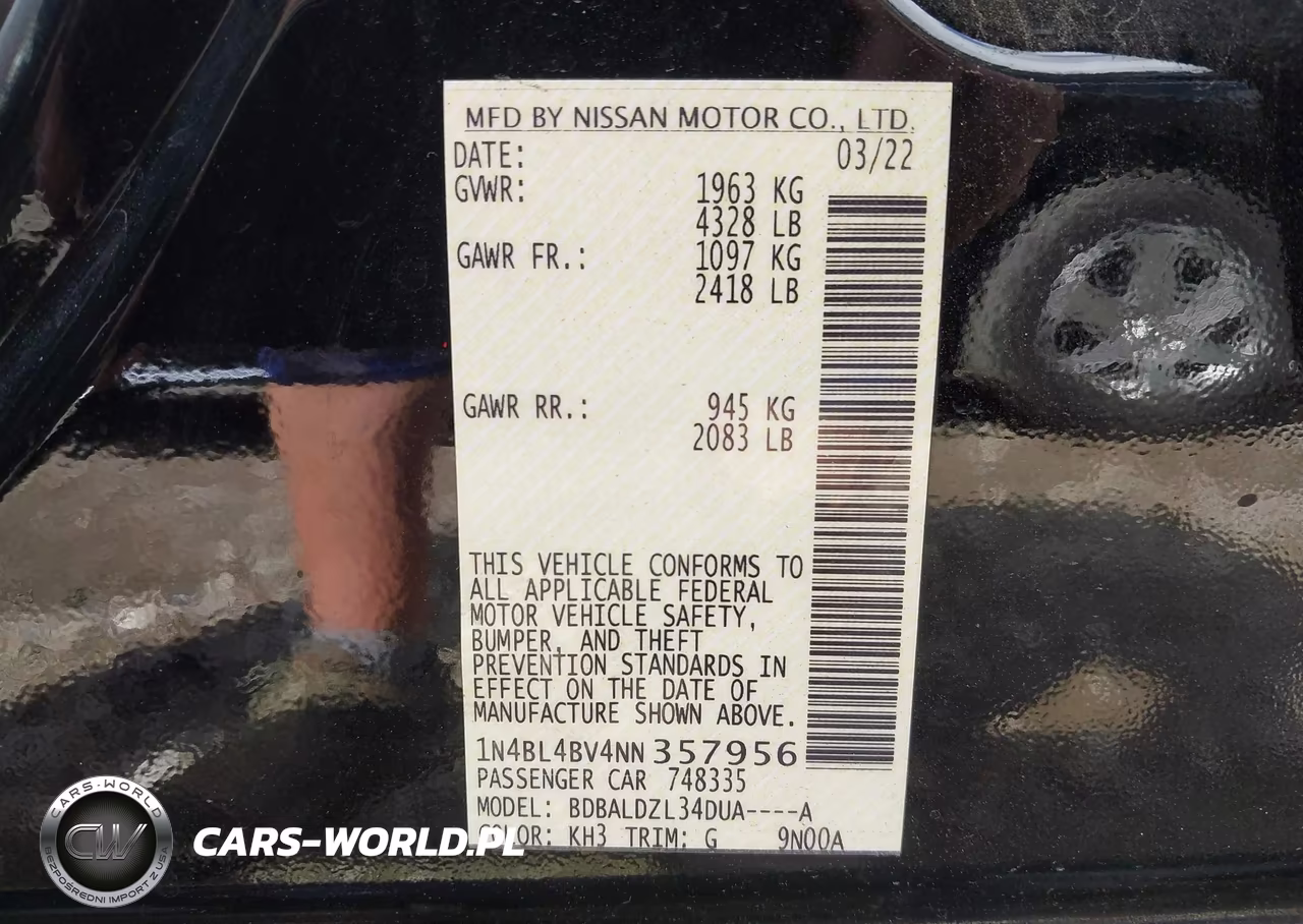 2022 Nissan Altima 2.5 S VIN:1N4BL4BV4NN357956 - 9