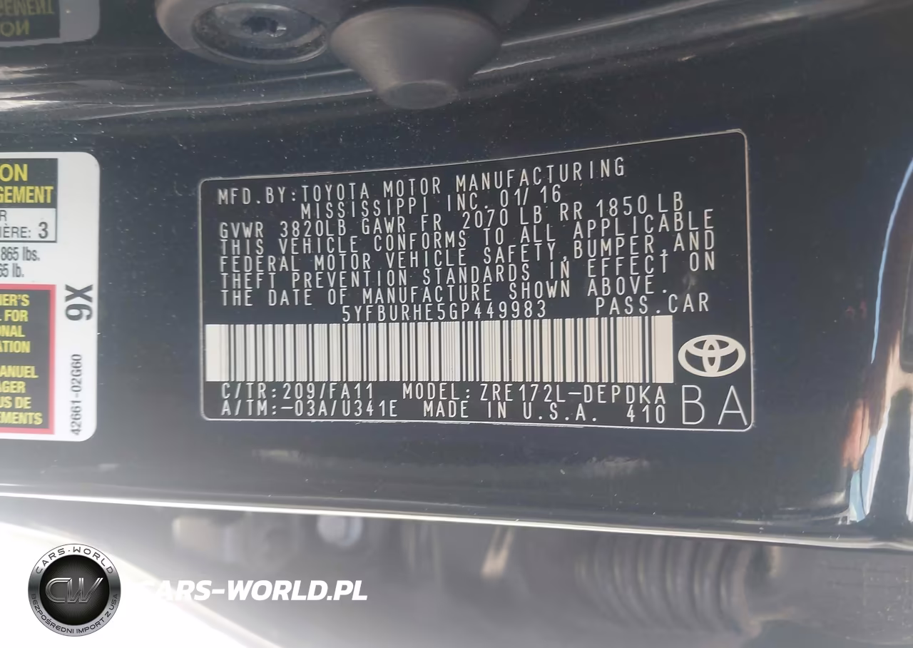 2016 Toyota Corolla L VIN:5YFBURHE5GP449983 - 9