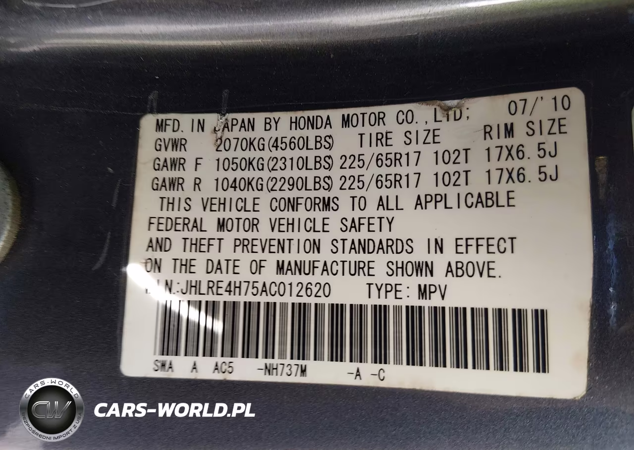 2010 Honda Cr-V Ex-L VIN:JHLRE4H75AC012620 - 9
