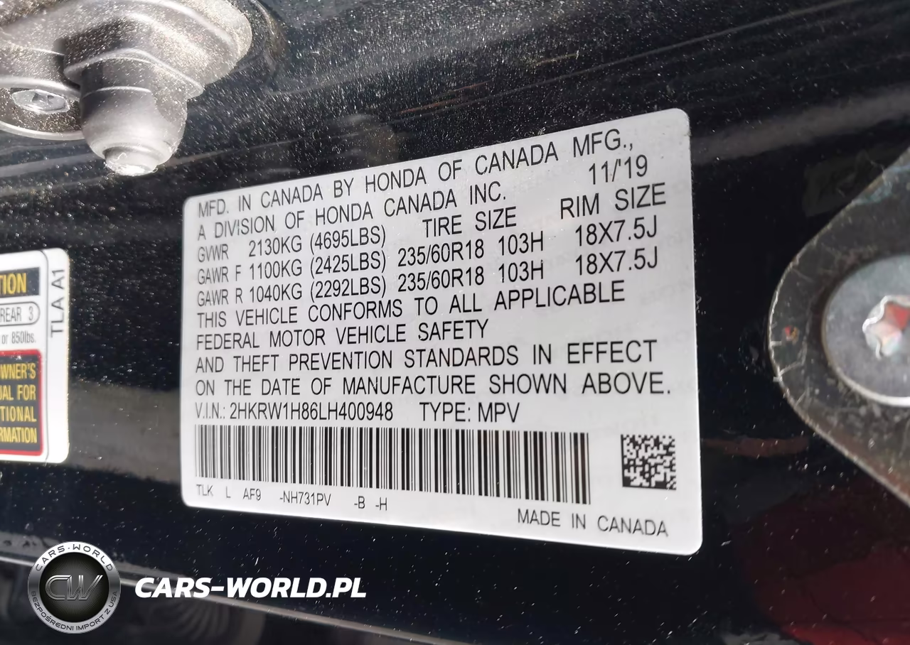2020 Honda Cr-V 2Wd Ex-L VIN:2HKRW1H86LH400948 - 9
