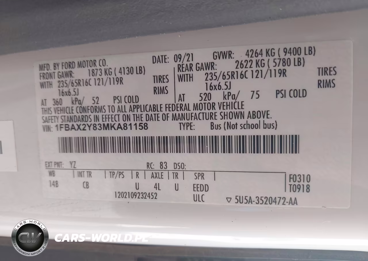 2021 Ford Transit-350 Passenger Van Xl VIN:1FBAX2Y83MKA81158 - 9