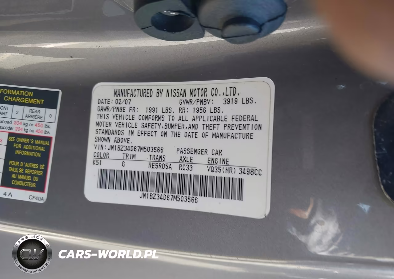 2007 Nissan 350Z Enthusiast VIN:JN1BZ34D67M503566 - 9