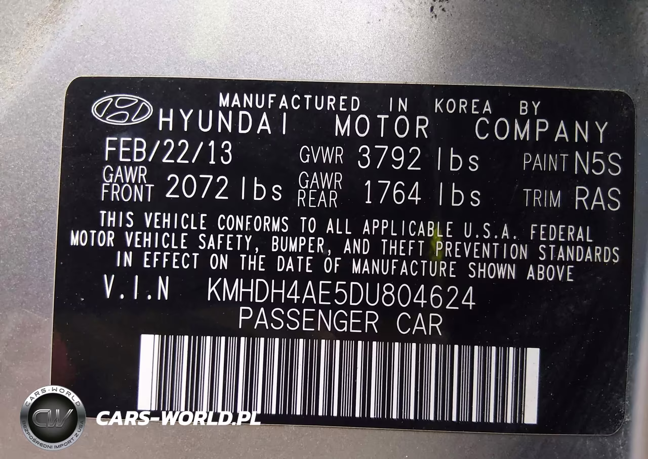 2013 Hyundai Elantra Gls VIN:KMHDH4AE5DU804624 - 9
