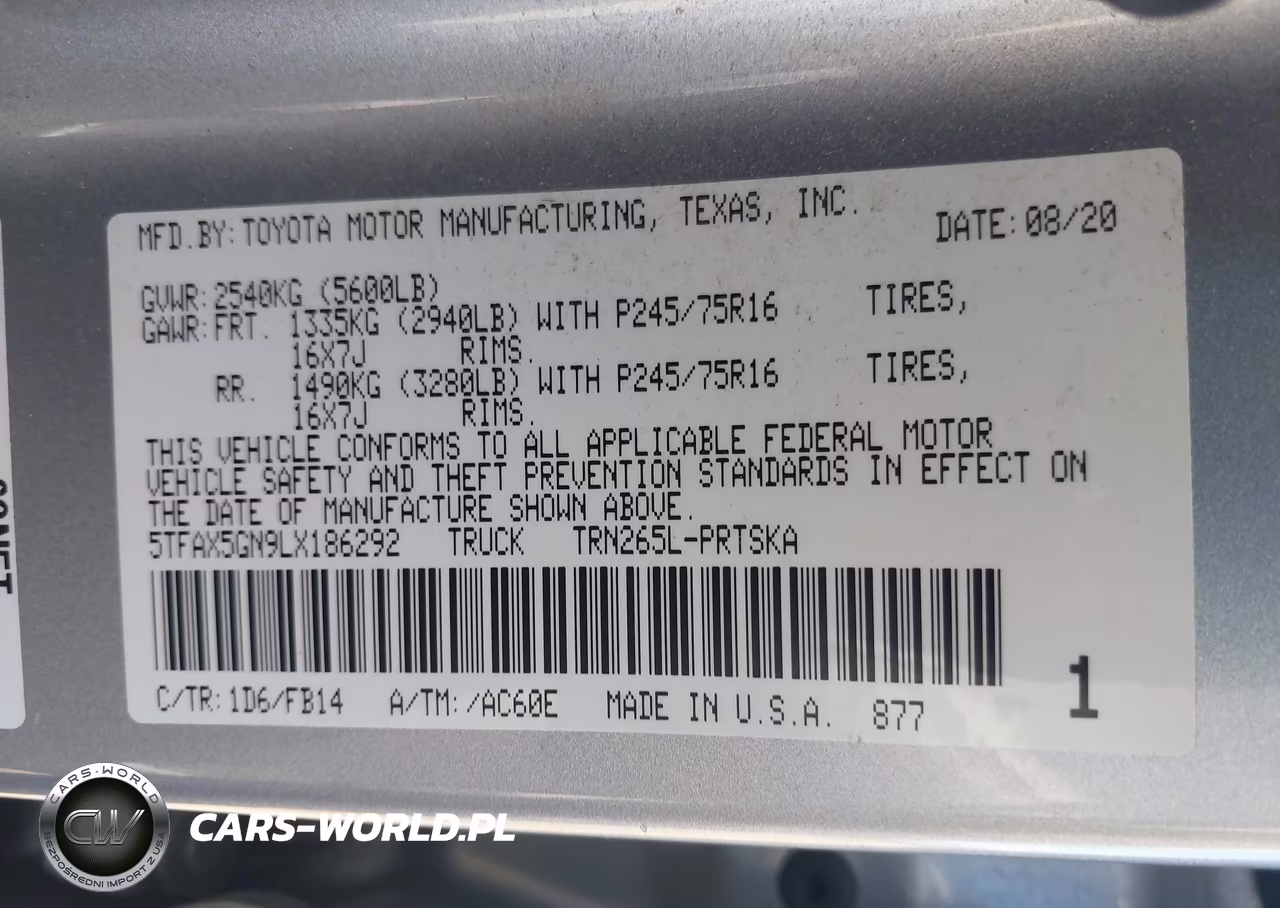 2020 Toyota Tacoma Sr VIN:5TFAX5GN9LX186292 - 9