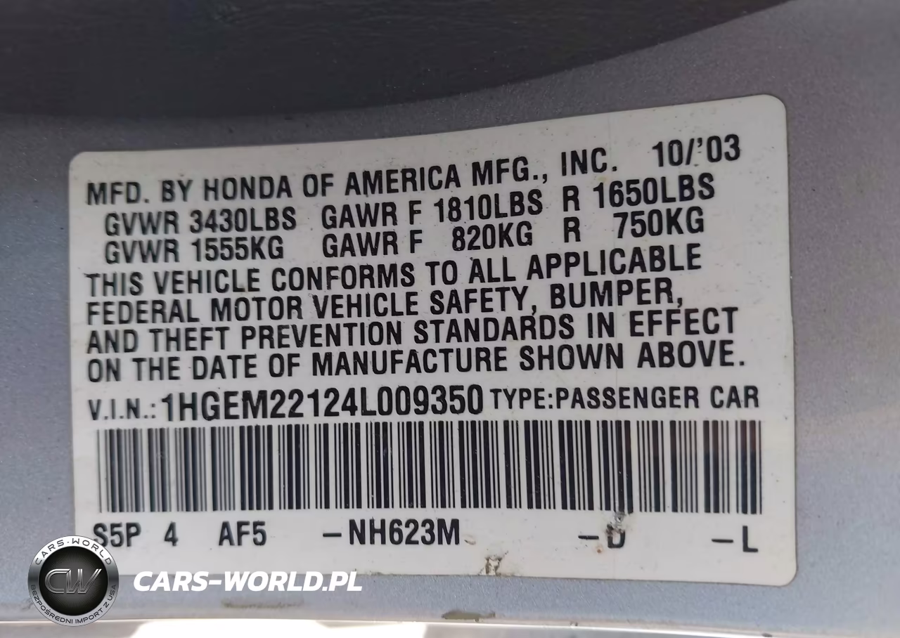 2004 Honda Civic Vp VIN:1HGEM22124L009350 - 9