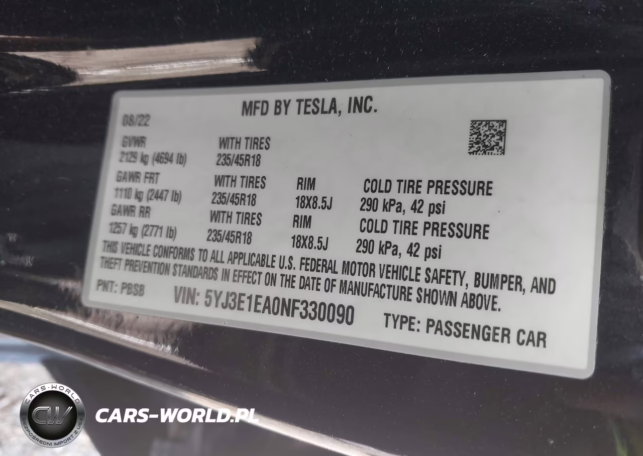 2022 Tesla Model 3 Rear-Wheel Drive VIN:5YJ3E1EA0NF330090 - 9
