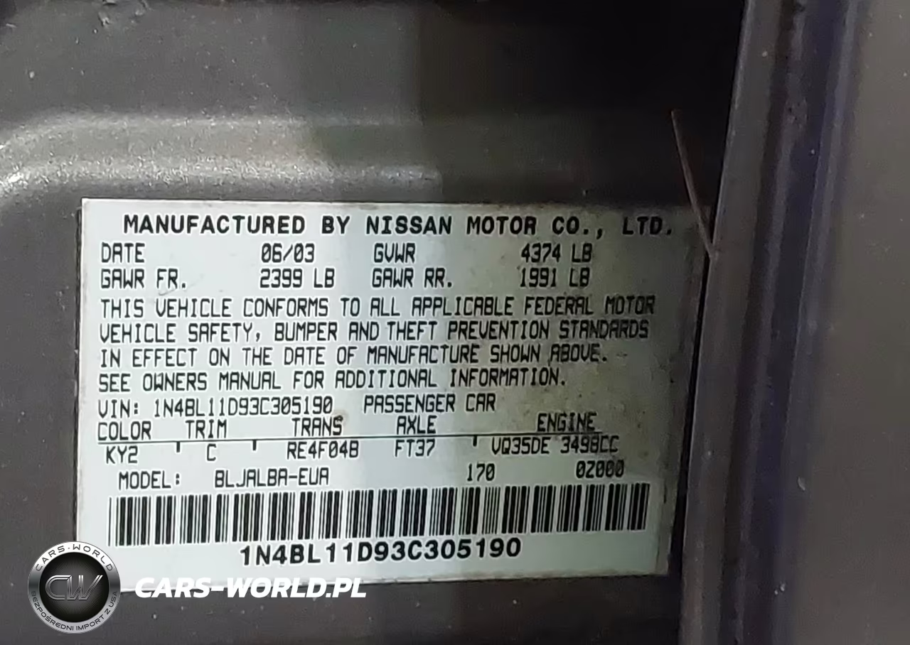 2003 Nissan Altima 3.5 Se VIN:1N4BL11D93C305190 - 9