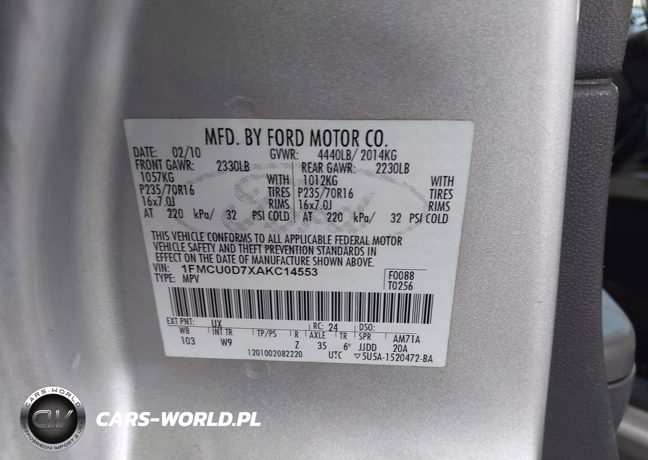 2010 Ford Escape Xlt VIN:1FMCU0D7XAKC14553 - 9